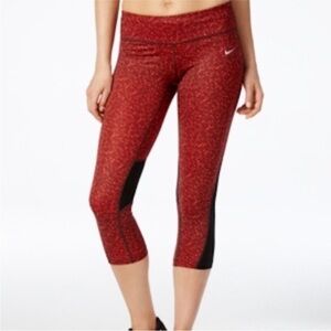 Nike Running Dri-Fit Printed Racer Capri Leggings Red Black Women's Small